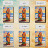 Floral Surfboard Art, Beach Sunset Decor, Tropical Surf Vibe, Canvas Print, Bright Ocean Wall Art, Bathroom Accent, Boho Coastal