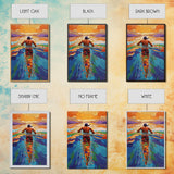 Man Swimming Sunset, Ocean Freedom Art, Tropical Wall Decor, Canvas Print, Bright Water Colors, Bold Bathroom Wall Art