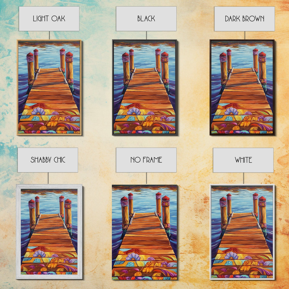 Painted Dock Scene, Vibrant Water Art, Lake House Decor, Canvas Print, Boho Coastal Wall Art, Summer Vibes, Nature Inspired