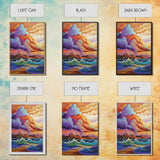 Stormy Coastal Sunset, Rainbow Clouds Over Ocean, Dramatic Sky Wall Art, Framed Canvas Print, Boho Nature Decor, Living Room Art