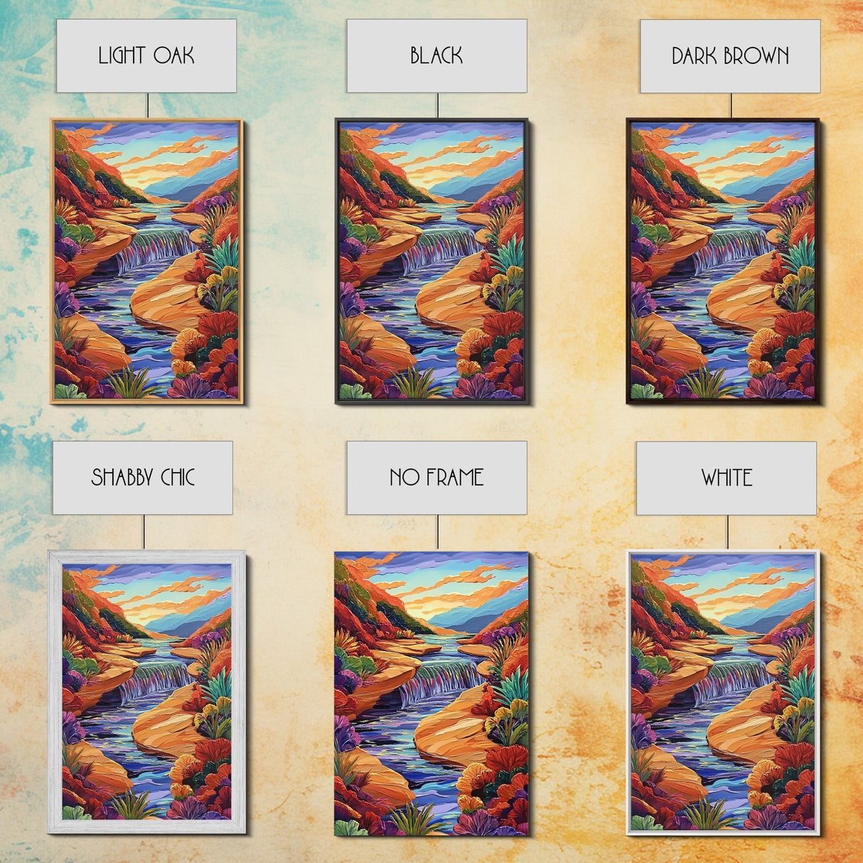 Canyon River Stream, Vibrant Landscape, Sunset Colors, Nature Scene, Framed Canvas Print, Bedroom Wall Art, Fall Home Decor, Boho Art