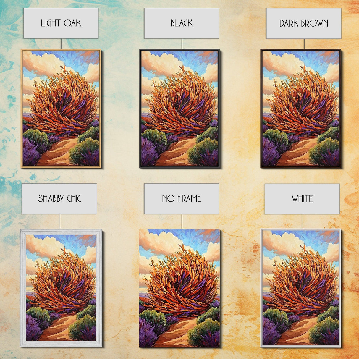 Desert Winds, Autumn Tumbleweed, Nature Path, Wild Colors, Framed Canvas Print, Entryway Wall Art, Fall Rustic Decor, Southwest Art