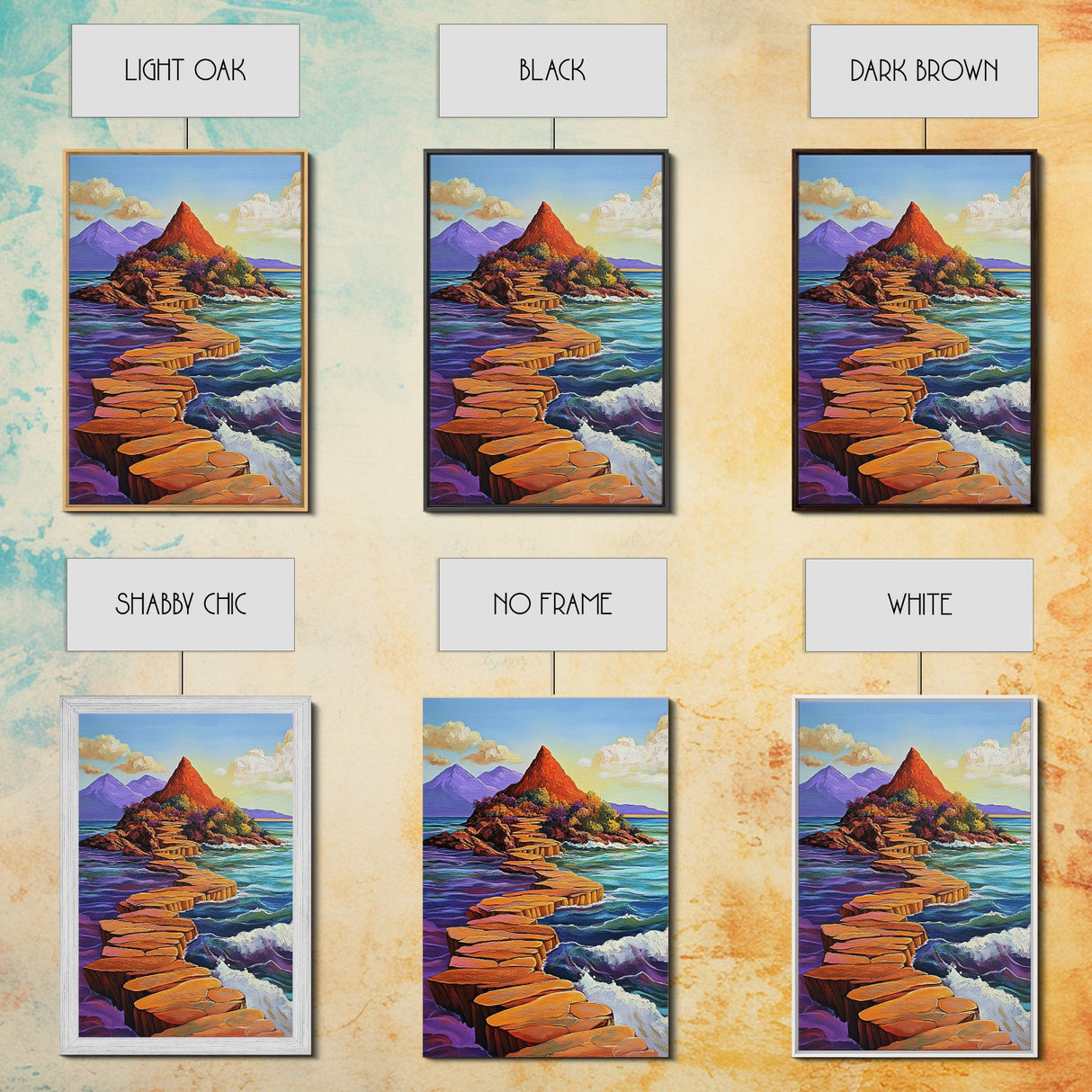 Island Pathway, Ocean Steps, Dreamy Seascape, Colorful Rocks, Framed Canvas Print, Hallway Wall Art, Coastal Home Decor, Zen Art