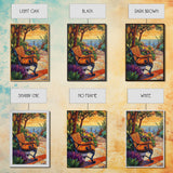 Sunset Garden Bench, Tranquil Nature Art, Romantic Outdoor View, Framed Canvas Print, Cozy Living Room Wall Art, Boho Landscape