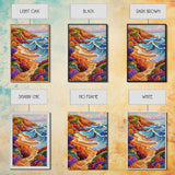 Colorful Beach, Tropical Waves, Vibrant Landscape, Coastal Flowers, Framed Canvas Print, boho art, sunroom wall decor, beach house painting
