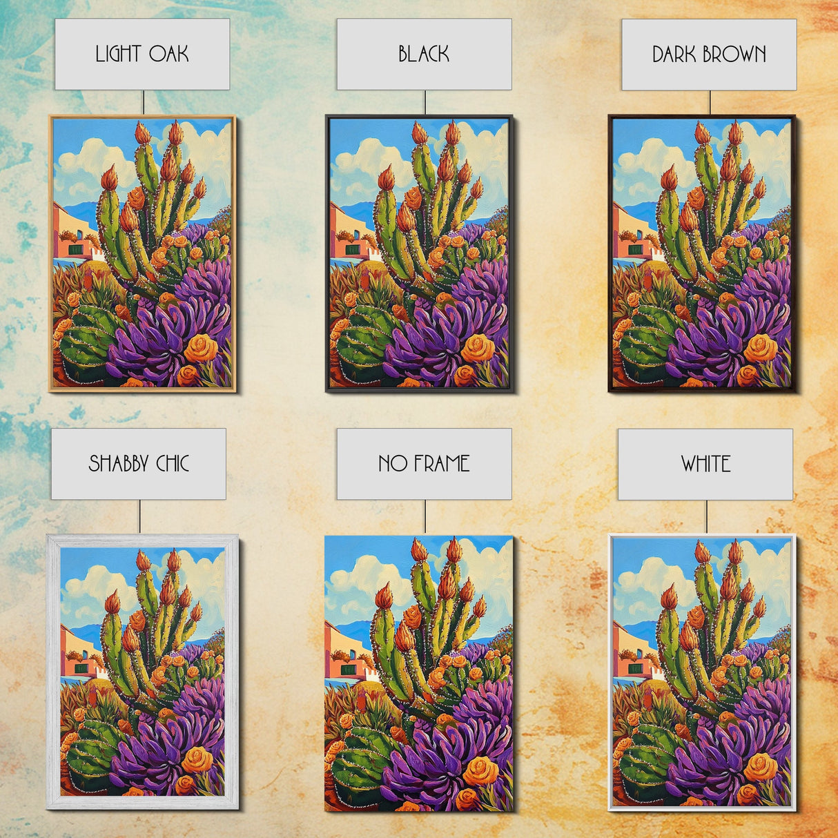 Cactus Flowers, Desert, Bright Succulent Garden, Framed Canvas Print, Colorful Kitchen Wall Art, Boho Desert Decor, Eclectic Nature Style
