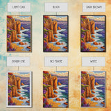 Ocean Cliffside, Path, Sunset, Canvas Print scenic ocean stairs artwork, coastal nature landscape print, Bedroom Wall Art, boho art
