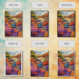 River, Desert, Floral, Art, Canvas Print, Colorful floral river scene with desert hills, perfect bedroom or hallway Southwestern wall art