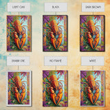 Lobster Coastal, Nautical, Kitchen, Framed Canvas Print, Bold orange lobster art with tropical florals, great coastal kitchen wall art