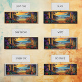 Ocean Escape, Sunset Garden, Floral Coastal Scene, Mediterranean Vibes, Framed Canvas Print, Kitchen Wall Art, Bold Color Artwork