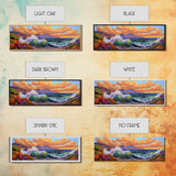 Coastal Surf, Sunset Clouds, Tropical Vibes, Ocean Wave Art, Framed Canvas Print, Beach House Decor, Seaside Living Room Art