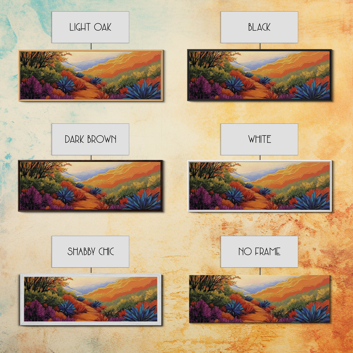 Vibrant Desert Path, Bold Landscape Painting, Agave and Sunset View, Framed Canvas Print, Southwest Kitchen or Hallway Wall Art