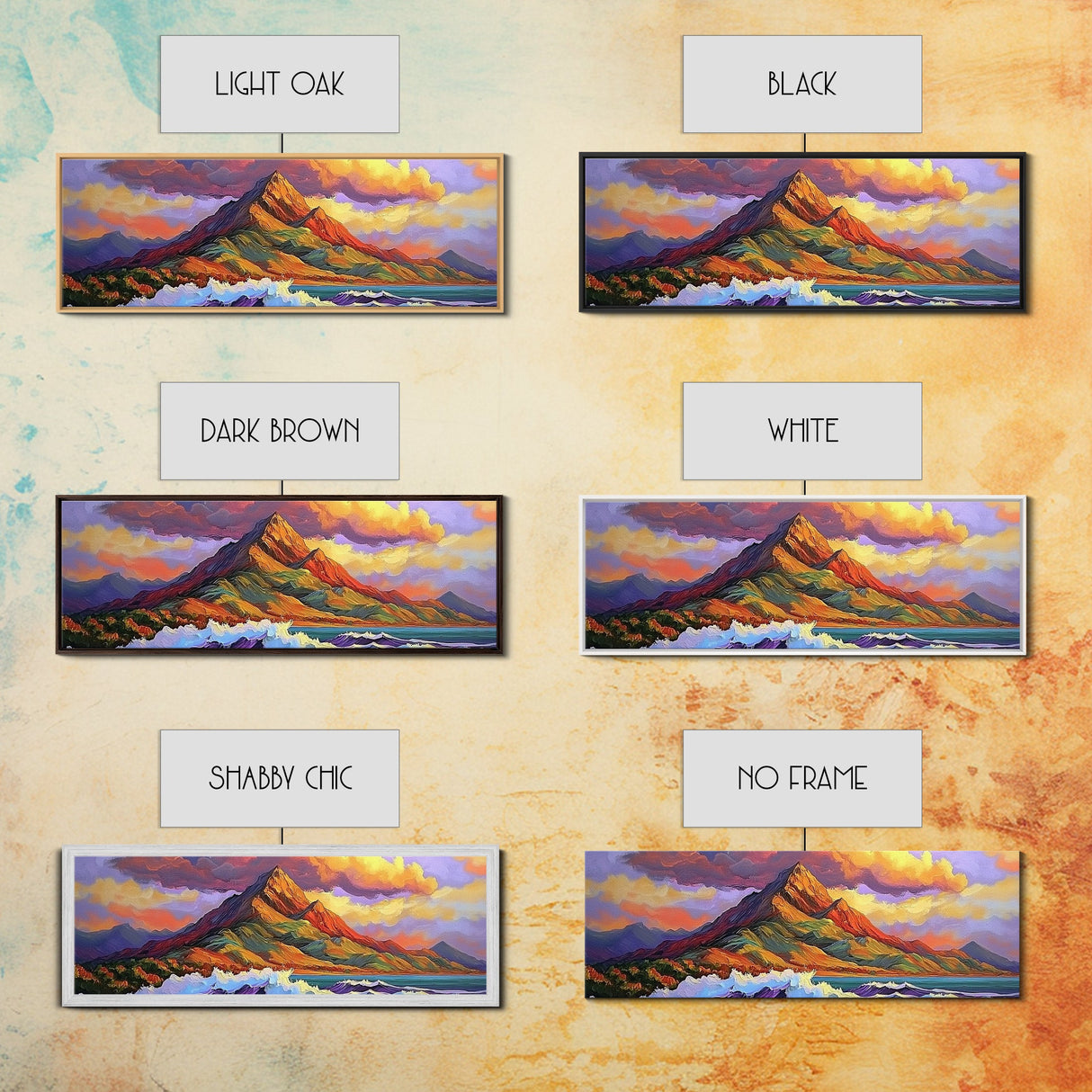 Mountain Wave Scene, Sunset Coastal Painting, Dramatic Landscape Art, Framed Canvas Print, Adventure Office or Living Room Wall Art