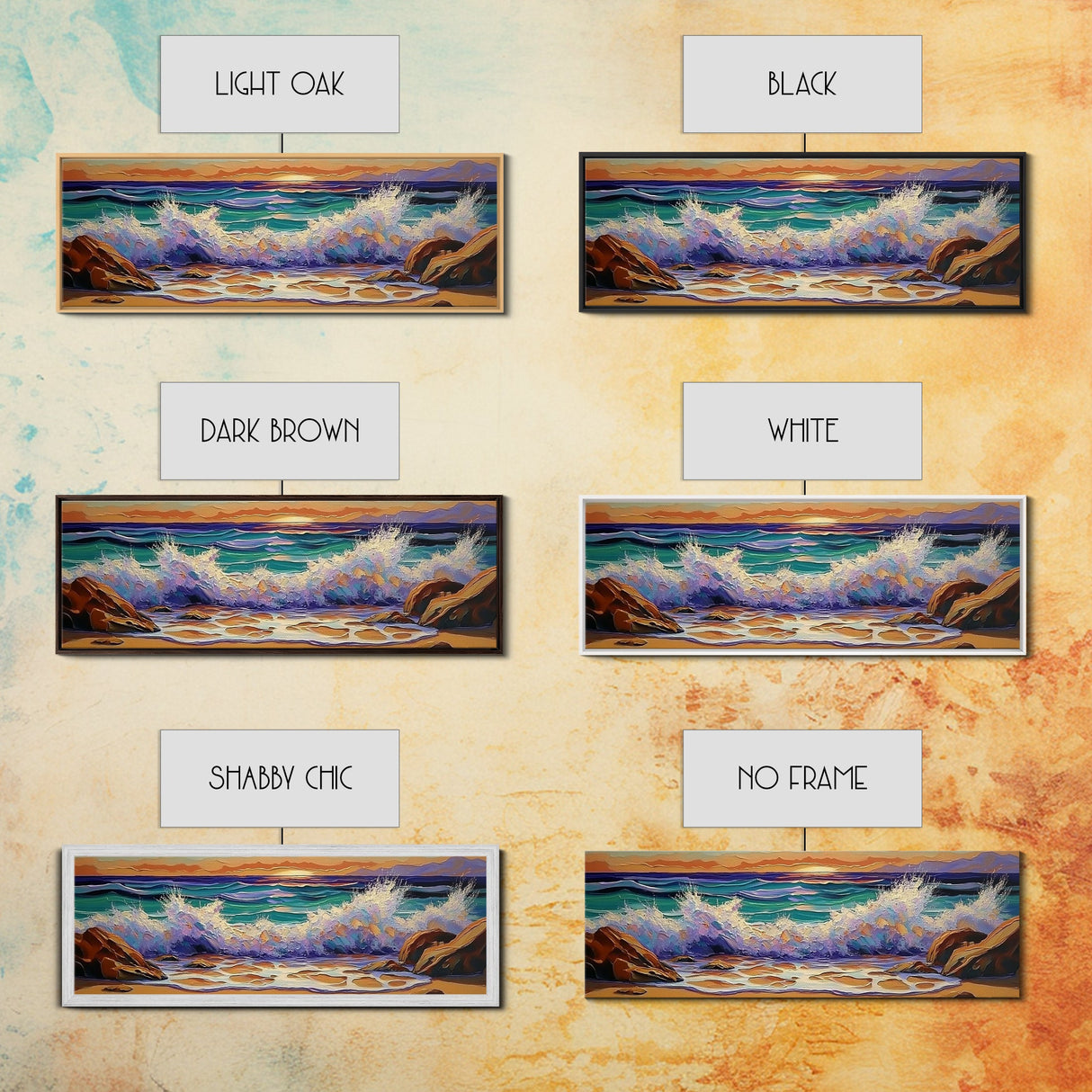 Crashing Waves Sunset, Seaside Landscape Art, Modern Beach Wall Decor, Living Room Accent, Framed Canvas Print, Coastal Vibes