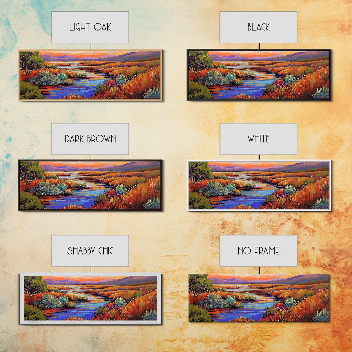 Autumn River Landscape, Colorful Nature Scene, Southwest Wall Art, Framed Canvas Print, Fall Living Room Decor, Warm Tones