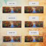 Sunset Reeds, Colorful Marsh, Reflected Peace, Framed Canvas Print, Autumn Wall Art, Living Room Decor, Vibrant Nature Landscape