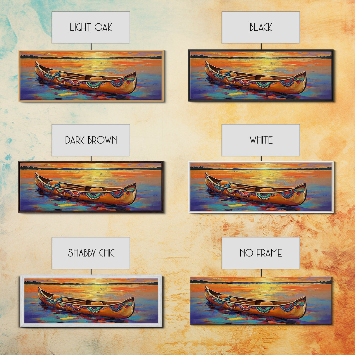 Sunset Lake Canoe, Peaceful Evening Art, Autumn Water Scene, Canvas Print, Rustic Cabin Wall Art, Colorful Lakehouse Decor