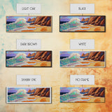 Crashing Wave, Coastal Shore, Sunset Beach, Framed Canvas Print, Ocean Wall Art, Beach Decor, Vibrant Surf Painting, Bathroom Art