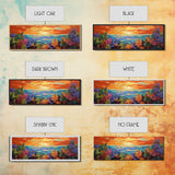 Sunset Ocean, Sea Plants, Tropical Sunset, Bold Colors, Framed Canvas Print, Bathroom Wall Art, Boho Vibes, Coastal Decor
