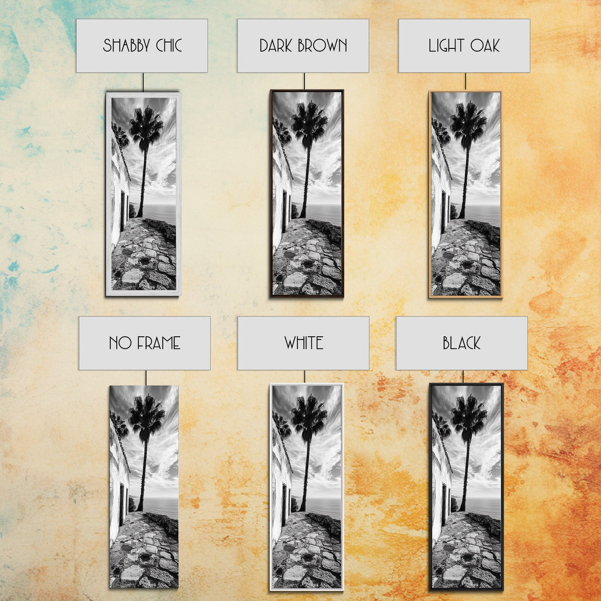 Coastal Palm Tree, Rustic Seaside Wall Art, Mediterranean Courtyard Print, Tropical Summer Decor, Framed Canvas Print, Kitchen Art