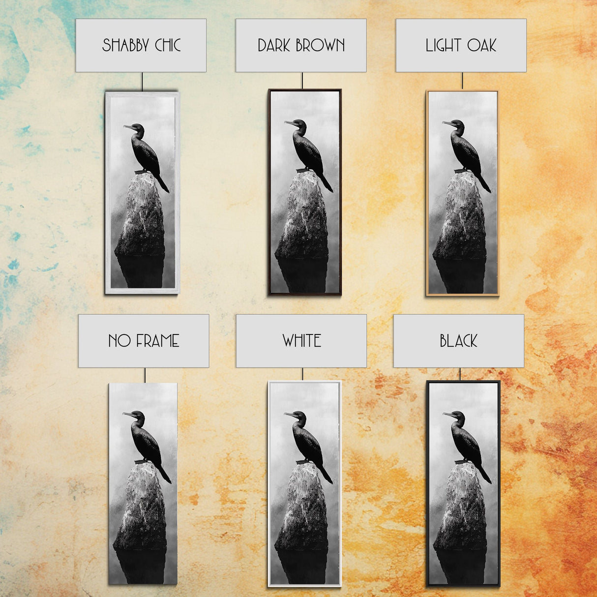 Cormorant Bird, Driftwood Perch, Moody Sky, Framed Canvas Print, Coastal Wildlife Wall Art, Nature Lover Gift, Rustic Room Decor