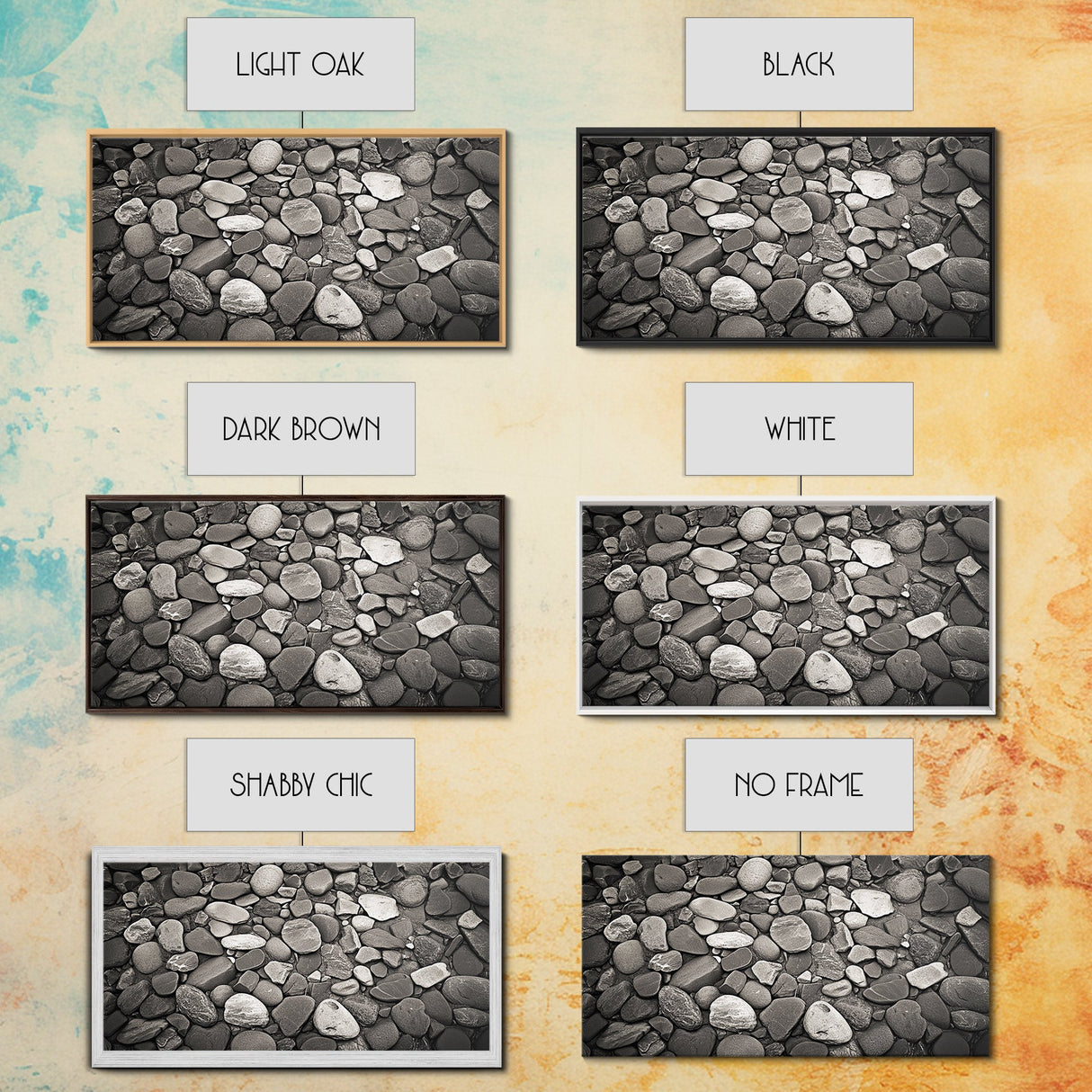 River Stones, Zen Rock Pattern, Natural Earth Tones, Minimal Decor, Framed Canvas Print, Modern Bathroom Spa Wall Art, Living Room Wall Art
