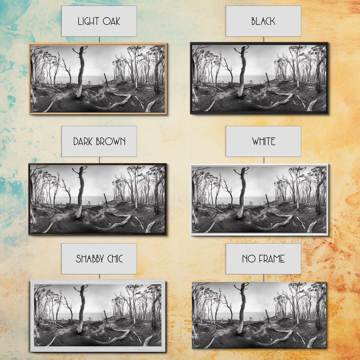 Burnt Forest, Moody Trees, Coastal Landscape, Nature Scene, Framed Canvas Print, Rustic Wall Art, Boho Decor, Fall Home Aesthetic