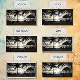 Palm Trees, Beach Sunset, Ocean View, Tiki Hut, Framed Canvas Print, tropical wall art, beach house decor, living room boho art