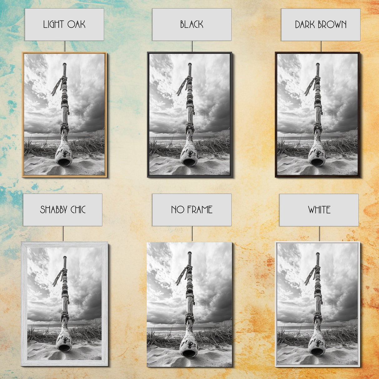 Coastal Totem, Beach Symbol, Stormy Horizon, Framed Canvas Print, nautical art, entryway decor, tribal coastal artwork, Modern Loft Decor