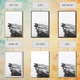 Weathered Cliffside, Coastal Rock, Modern Minimalism, Nature Decor, Framed Canvas Print, Neutral Tones, Office Wall Art, Beachy Aesthetic