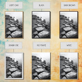Shore Rocks, Sunlit Ocean, Rugged Texture, Minimal Horizon, Framed Canvas Print, Entryway Wall Art, Beach Decor, Neutral Tones