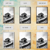 Shore Cabin, Rowboat Rest, Coastal Cabin, Serene Shoreline, Canvas Print, Lake House Wall Art, Rustic Decor, Living Room Seaside Art