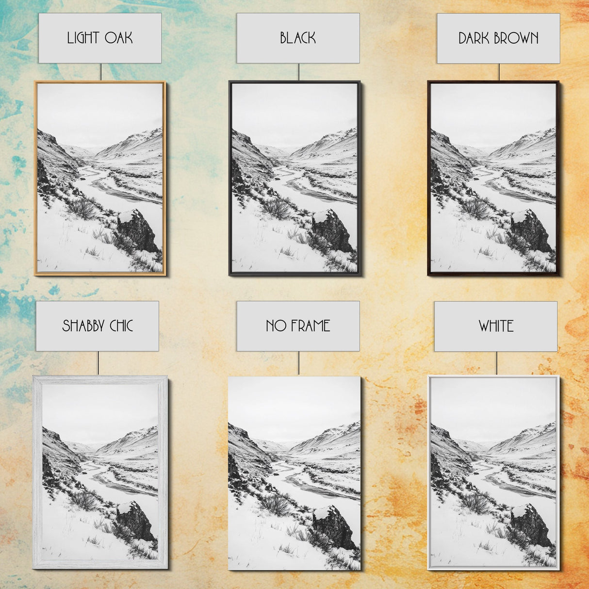 Snowy Canyon, Winter Valley, Frozen Landscape, Framed Canvas Print, Minimalist Wall Art, Neutral Living Room or Office Decor