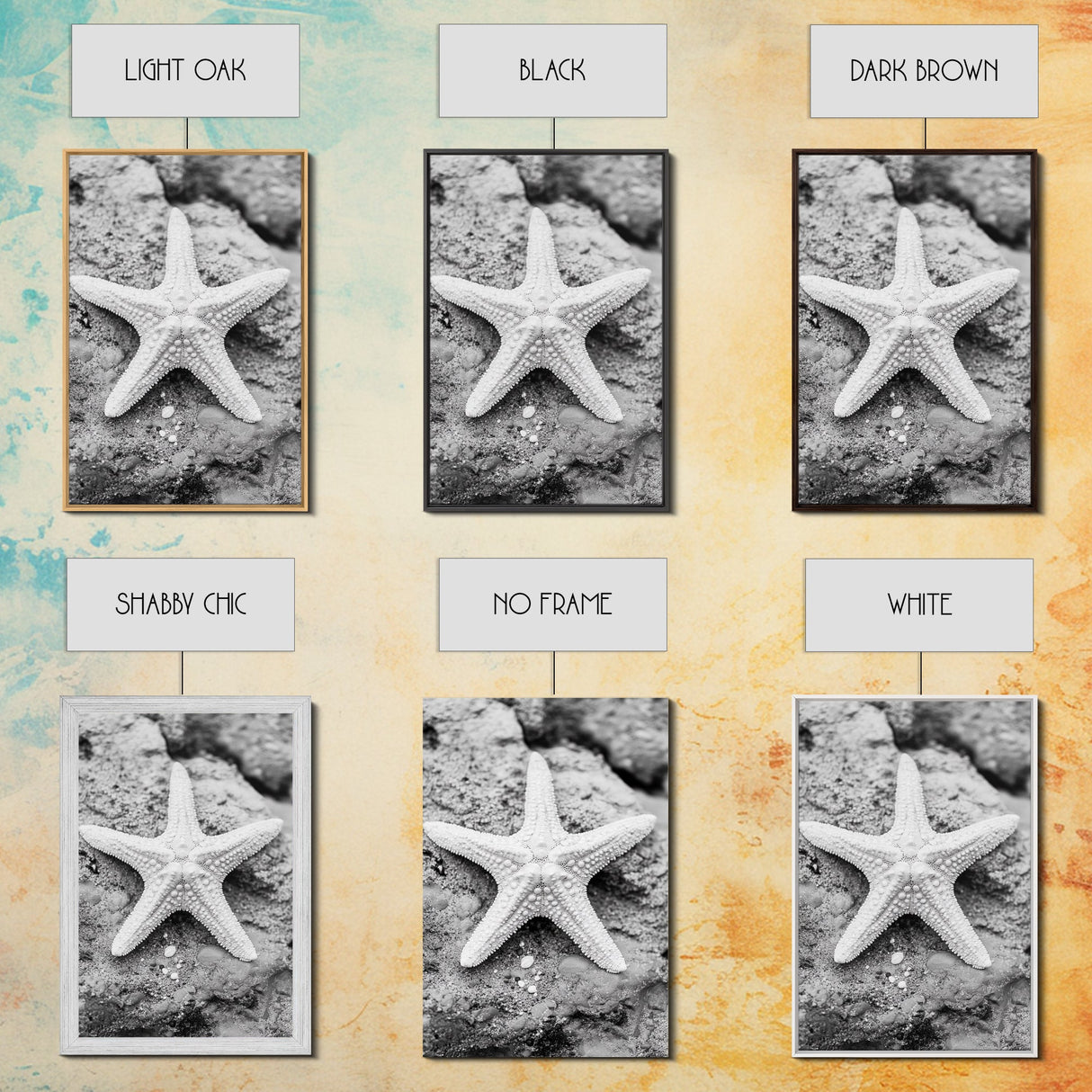 Starfish Closeup, Coastal Shell, Beach Texture, Framed Canvas Print, Bathroom or Ocean Nursery Decor, Minimal Beach Art