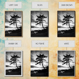 Coastal Tree, Pacific Northwest, Serene Landscape, Monochrome Nature Scene, Framed Canvas Print, Entryway Art, Rustic Cabin Wall Decor