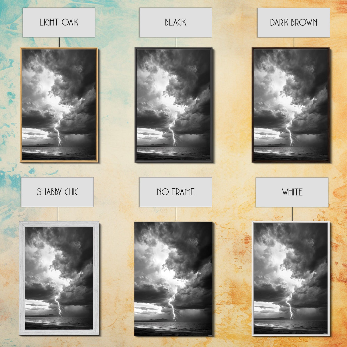 Lightning Strike Beach, Stormy Sky Photography, Dramatic Landscape, Office Wall Art, Nature Scene, Framed Canvas Print, Bold Wall Decor