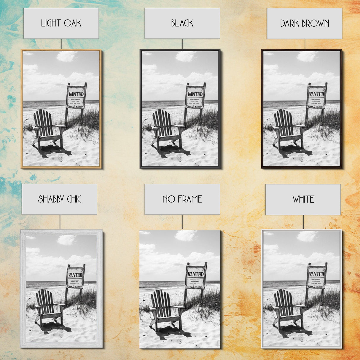 Wanted Poster, Beach Chair, Western Humor, Framed Canvas Print, Man Cave Decor, Coastal Country Style, Black and White Photography