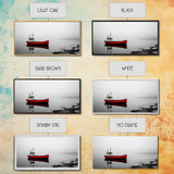 Red Boat, Calm Water, Minimalist Decor, Ocean Scene, Living Room Wall Art, Coastal Style, Canvas Print, Modern Nautical, Serene Landscape