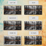 Reflected Forest, Orange Leaves, Tranquil River, Monochrome Fall, Canvas Print, Rustic Decor, Bedroom Wall Art, Woodland Scene