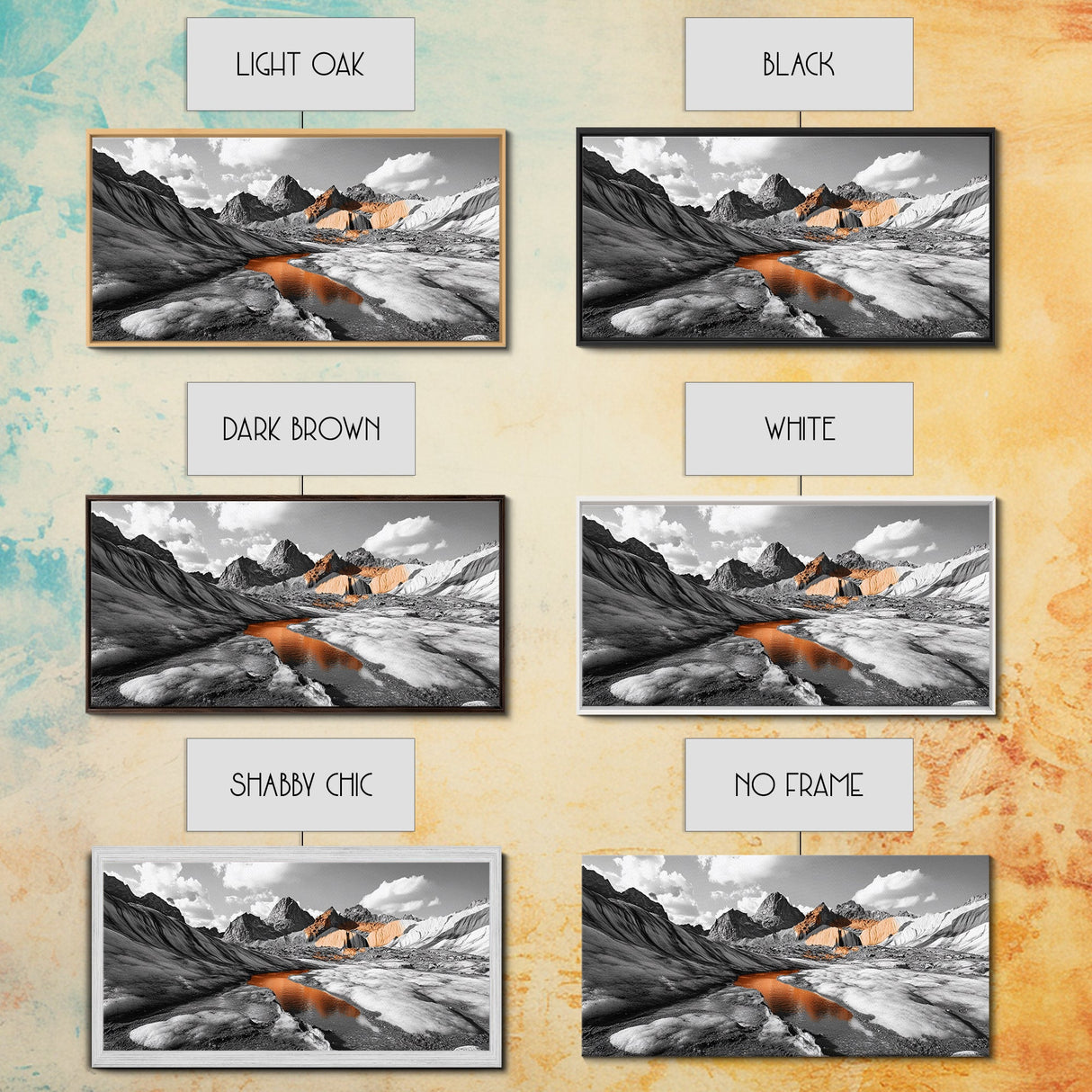 Glacial Canyon, Orange Reflection, Monochrome Mountain, Fall Landscape, Framed Canvas Print, Rustic Wall Decor, Adventure Photography