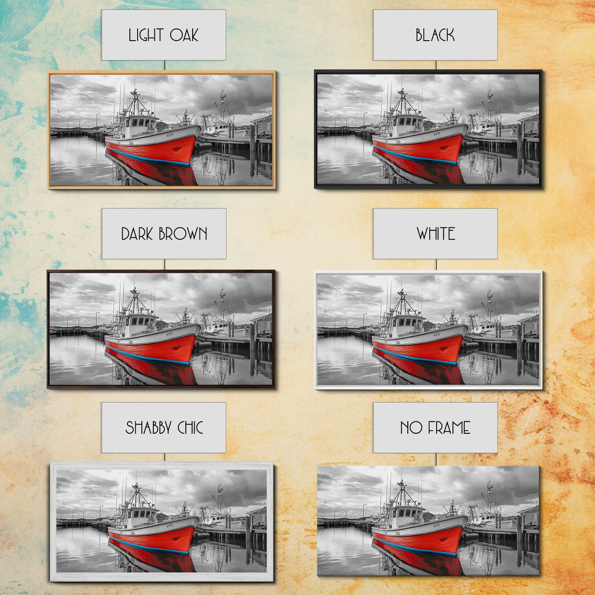 Red Boat, Dock Reflections, Moody Sky, Harbor Life, Framed Canvas Print, Nautical Wall Decor, Coastal Art, Living Room Art, Maritime Style