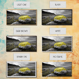 Yellow Moss Rock, Moody Nature Photography, Icelandic Landscape Art, Wilderness Inspired Canvas Print, Rustic Cabin Wall Decor