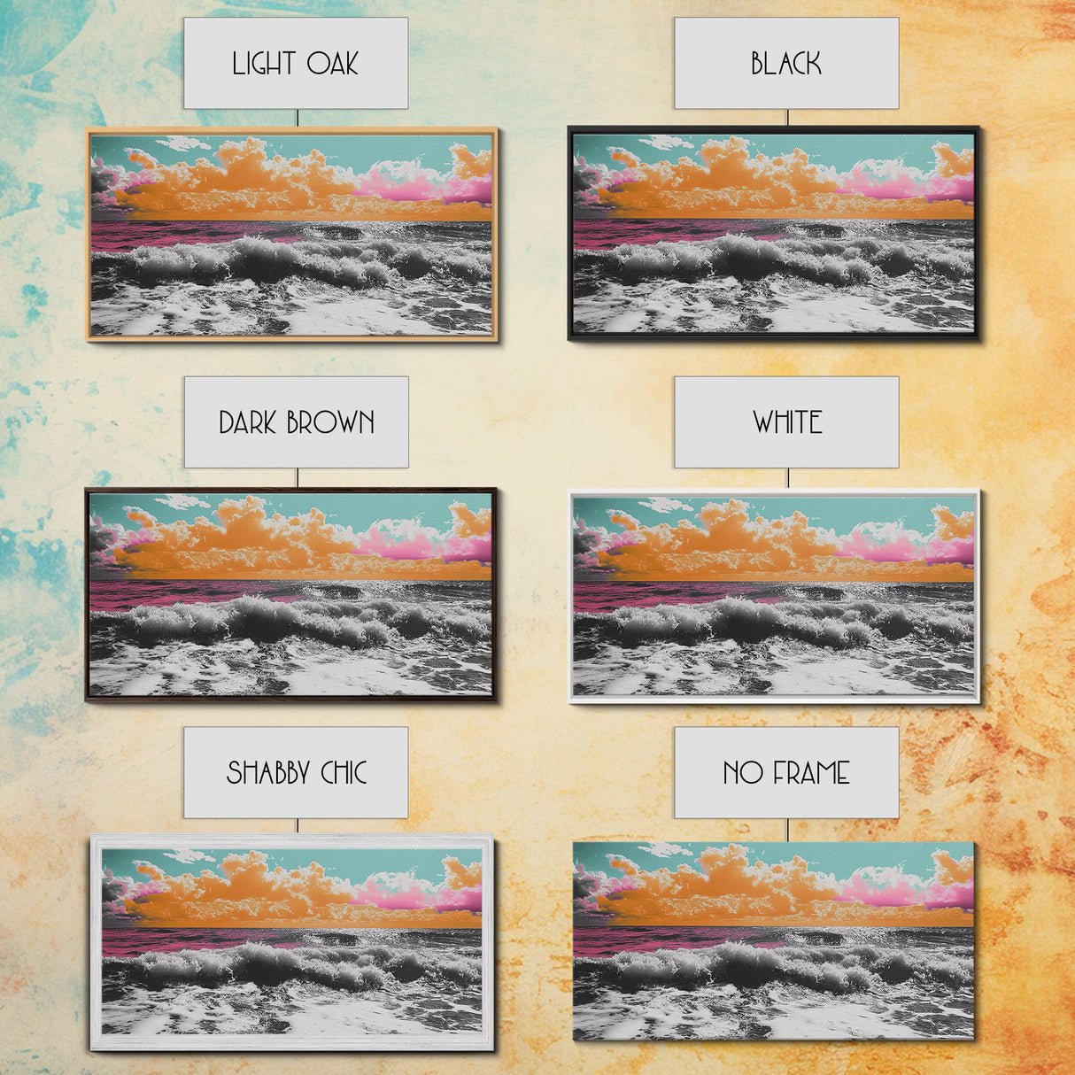 Vibrant Ocean, Sunset Sky, Colorful Waves, Canvas Print, Surreal Coastal Wall Art, Bathroom Decor, Modern Beach Aesthetic