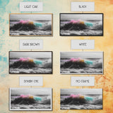 Rainbow Ocean Wave, Vibrant Sea Spray Art, Color Explosion Surf, Framed Canvas Print, Bathroom Wall Art, Coastal Modern Abstract