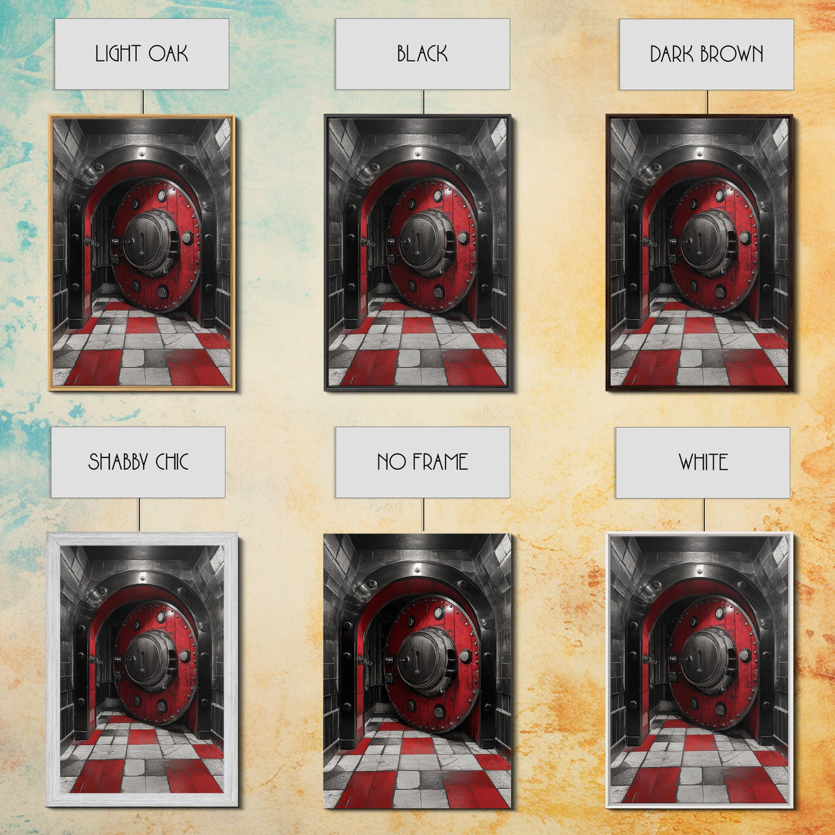 Red Vault Door, Industrial Style, Bold Security, Framed Canvas Print, Urban Interior Wall Art, Game Room Decor, Steampunk Vibes