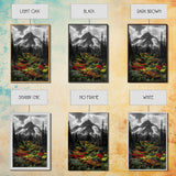 Mountain Flowers, Nature Trail, Alpine Beauty, Evergreen Path, Framed Canvas Print, Landscape Photography, Cabin Wall Art, Nature Decor