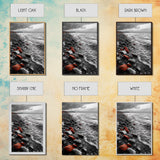 Red Shoreline, Bold Pebbles, Coastal Mood, Canvas Print, Nautical Wall Art, Moody Landscape, Black White Red Art, Nature Lover Gift
