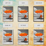 Orange Umbrella Shade, Beach Chill Scene, Relax Spot, Framed Canvas Print, Summer Wall Art, Vacation Vibe Decor, Minimalist Beach Art