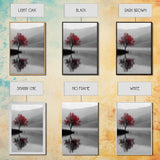 Red Tree, Foggy Lake, Peaceful Landscape Scene, Framed Canvas Print, Autumn Nature Wall Art, Minimalist Fall Decor, Moody Aesthetic