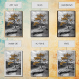 Golden Tree View, Nature Serenity, Fall Lake Art, Peaceful Pine, Framed Canvas Print, living room wall art, minimalist landscape print